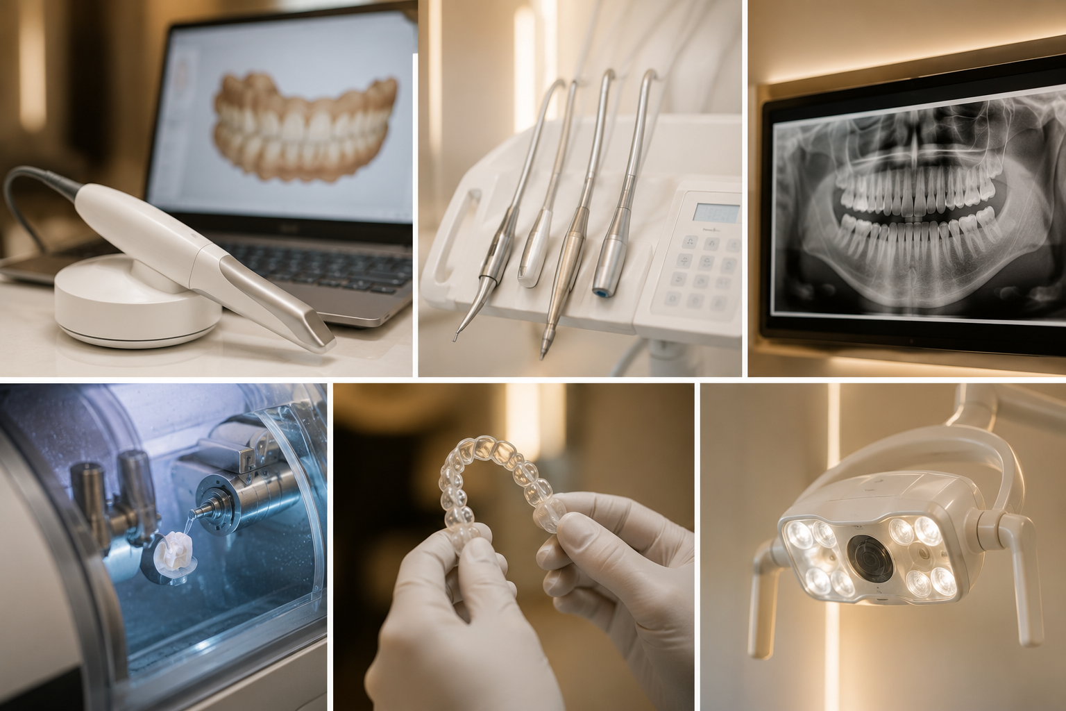 Modern dental technology including digital scanning, imaging, milling, and clear aligners